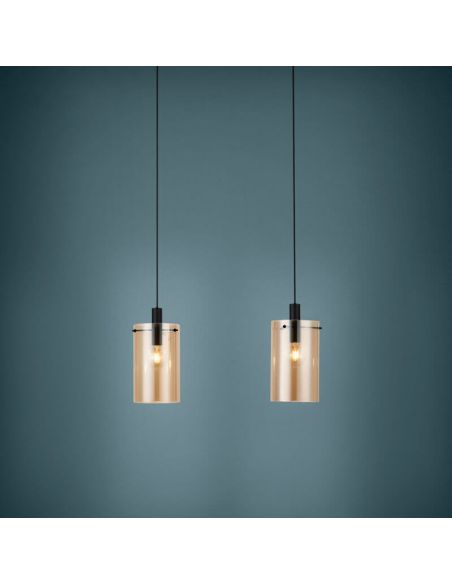 Luminária pendente de teto de vidro Polverara Preto Aço/Vidro Âmbar 2XE27 18ø ambiente