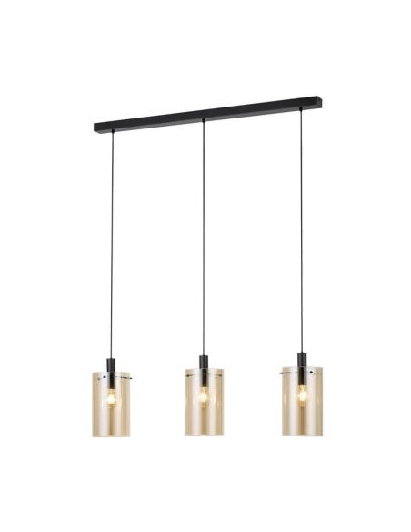 Lampe à suspension en verre Polverara Acier Noir/Verre Ambré 3XE27 18ø