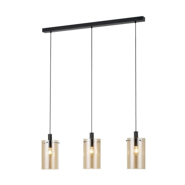 Luminária pendente de teto de vidro Polverara Preto Aço/Vidro Âmbar 3XE27 18ø