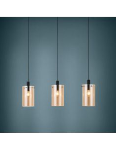 Lámpara colgante de techo de cristal Polverara Acero Negro/Vidrio ámbar 3XE27 18ø 2