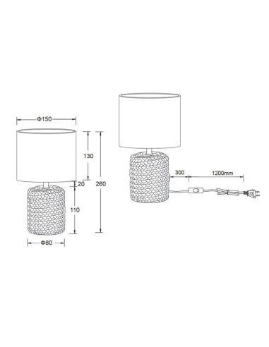 Lámpara de sobremesa LED cerámica y cuerda Mala pequeña  IP20 medidas