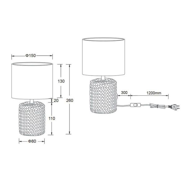 Lámpara de sobremesa LED cerámica y cuerda Mala pequeña  IP20 medidas