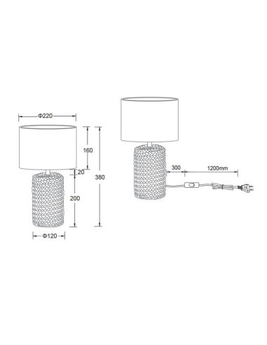 Lámpara de sobremesa LED cerámica y cuerda Mala 60W - IP20 medidas