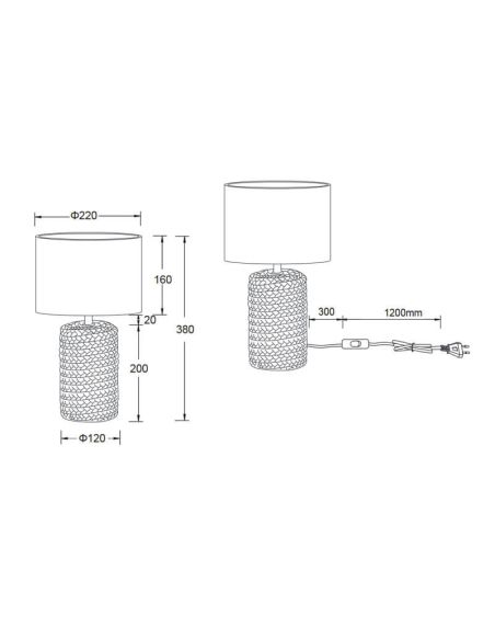 Lámpara de sobremesa LED cerámica y cuerda Mala 60W - IP20 medidas