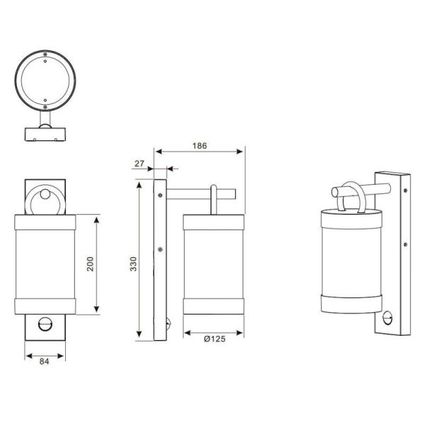 Aplique exterior con sensor de movimiento Sambesi 204169124 Medidas | LeonLeds