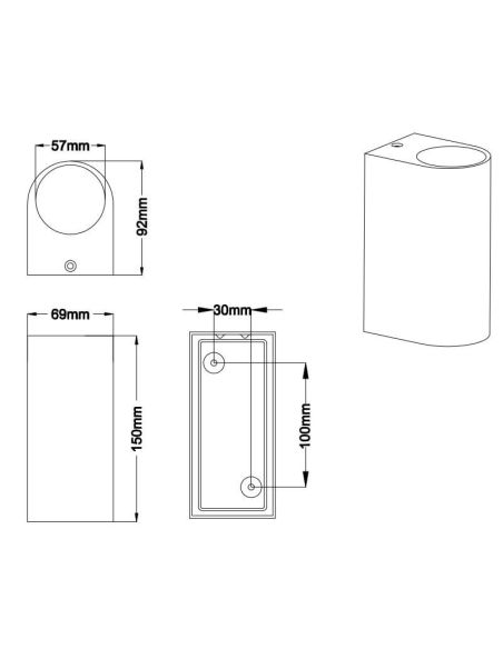 Aplique de pared LED curvo Roya IP44 medidas