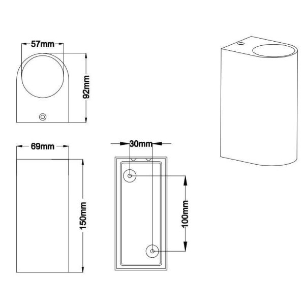 Aplique de pared LED curvo Roya IP44 medidas