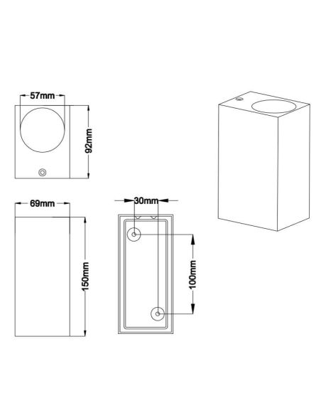 Aplique de pared LED rectangular Roya varios colores IP44