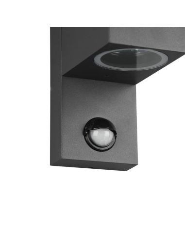 Applique LED carrée Roya avec détecteur de mouvement et détail de 2 lumières d'ambiance IP44