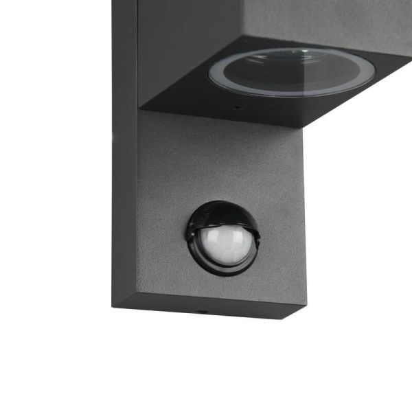 Aplique de pared LED cuadrado con sensor de movimiento Roya con 2 Luces IP44 ambiente detalle