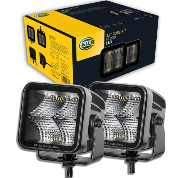 Faróis LED Quadrados Kit Cubo Mágico Preto 3.2" 12V/24V 3000Lm 2 Unidades Deutsch Hella 1FA 358 176-811 Hella | LeonLeds