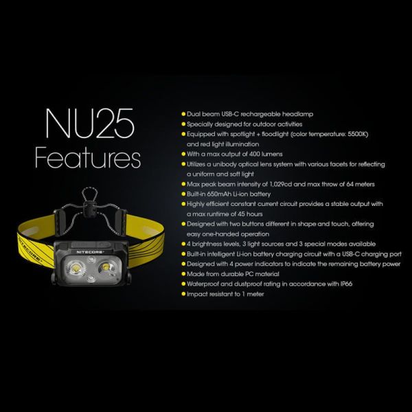 Linterna de cabeza NU25 Nitecore características| LeonLeds