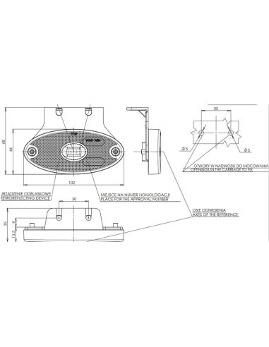 Medidas Piloto LED ambar y reflectante ovalado con soporte IA SM1 ECE R10 Was | LeonLeds