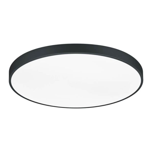 Grand plafonnier LED rond noir Waco lumière froide allumée