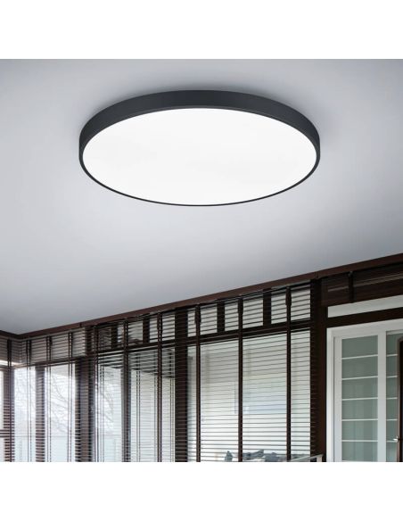 Plafón LED redondo grande negro Waco vista de cerda