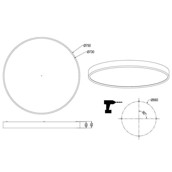 Plafon LED preto redondo grande ficha técnica Waco