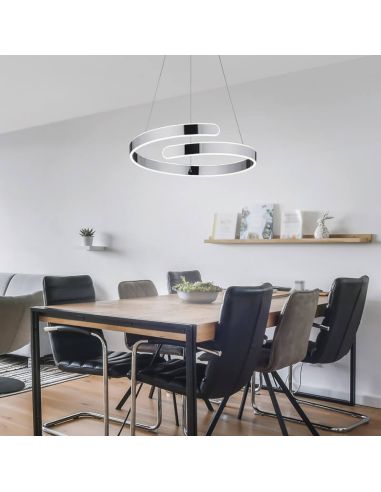 Candeeiro de teto LED Parma com acabamento metálico IP20 regulável numa sala de estar