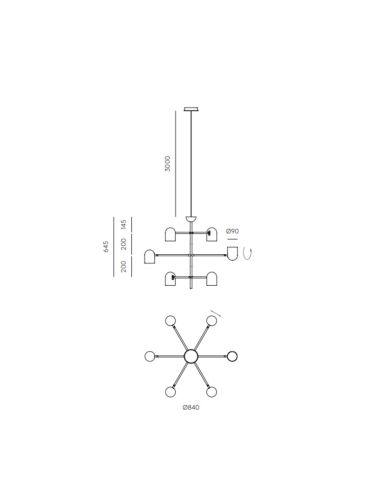 Lámpara de techo LED estilo industrial 6 pantallas Pipe ficha técnica