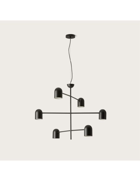 Luminária de teto LED estilo industrial com abajures de 6 tubos, vista ampliada