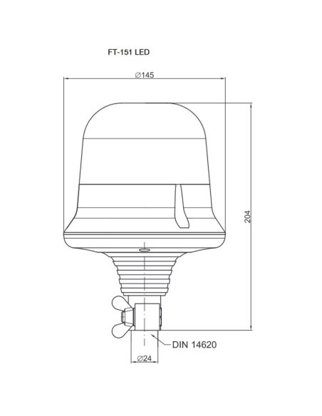 Dimensiones Rotativo LED Flexible Naranja con Soporte 2 Flash DIN14620 12V-36V FT-151 DF LED Double Flash | LeonLeds