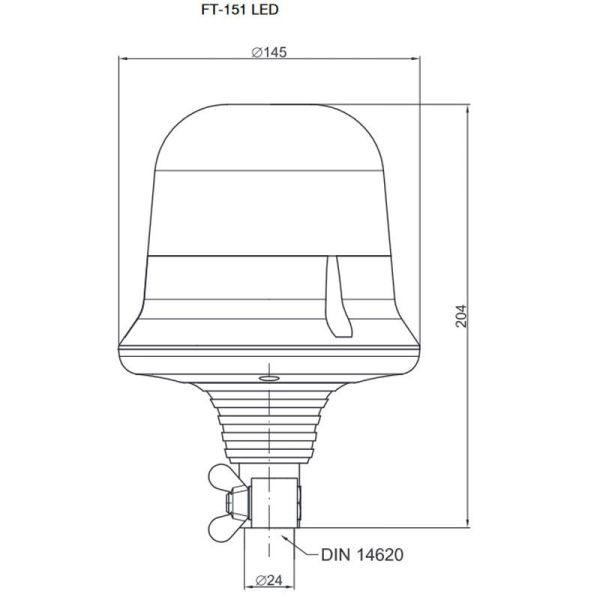 Dimensiones Rotativo LED Flexible Naranja con Soporte 2 Flash DIN14620 12V-36V FT-151 DF LED Double Flash | LeonLeds