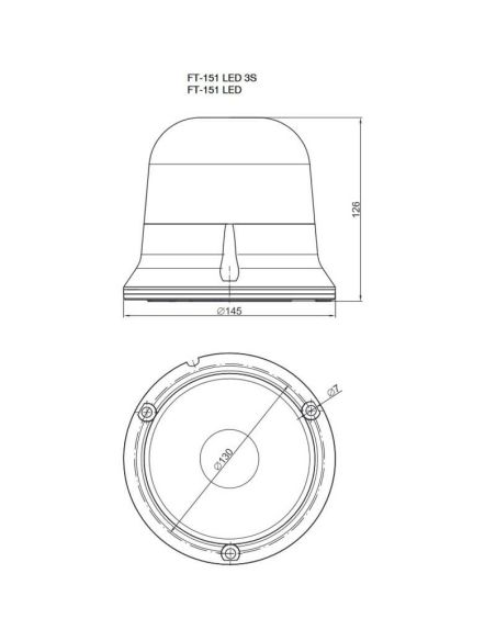 Rotativo LED ambar para sujección fija mediante 3 tornillos Doble Flash ´Double Flash` FT-151 3S DF LED Fristom | LeonLeds