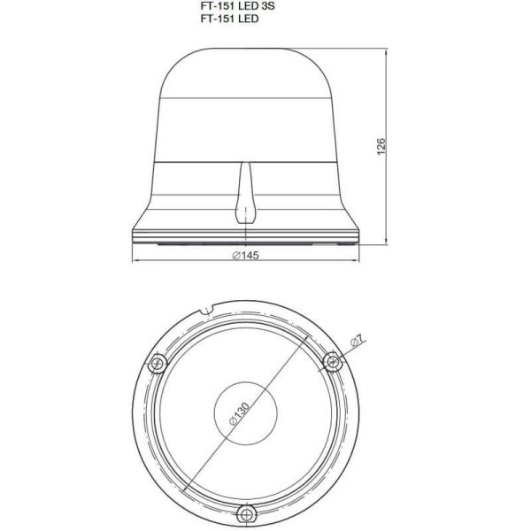 Rotativo LED ambar para sujección fija mediante 3 tornillos Doble Flash ´Double Flash` FT-151 3S DF LED Fristom | LeonLeds
