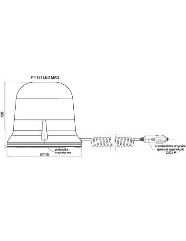 Rotativo LED ambar Magnético con cable y conector de mechero 3 Metros Luz Rotable Flash ´Rotation Flash` FT-151 RO LED MAG M30