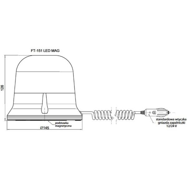 Rotativo LED ambar Magnético con cable y conector de mechero 3 Metros Luz Rotable Flash ´Rotation Flash` FT-151 RO LED MAG M30