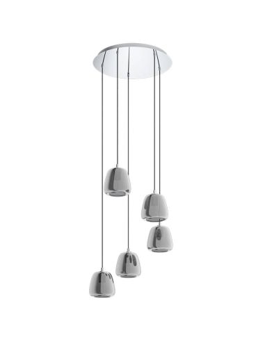 Lámpara colgante de techo de cristal Albarino Cromo Negro 5XE27