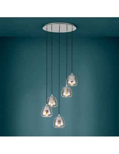 Albarino Chrome Noir 5XE27 suspension en verre ambiance