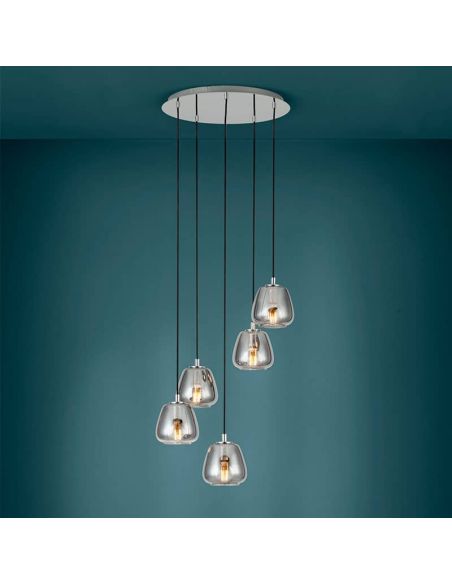 Albarino Chrome Noir 5XE27 suspension en verre ambiance