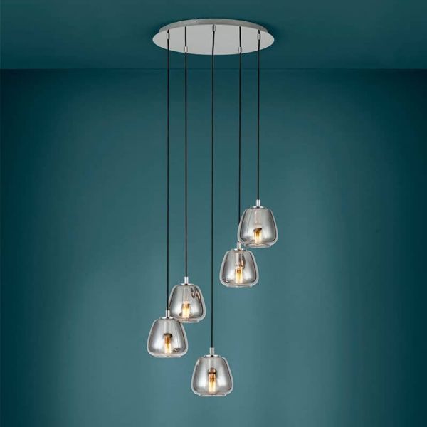 Albarino Chrome Noir 5XE27 suspension en verre ambiance