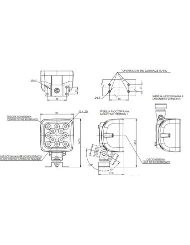 Dimensões Luz de trabalho LED branca com luz branca 2000Lm 12V 24V Optic Combo W82 | LeonLeds