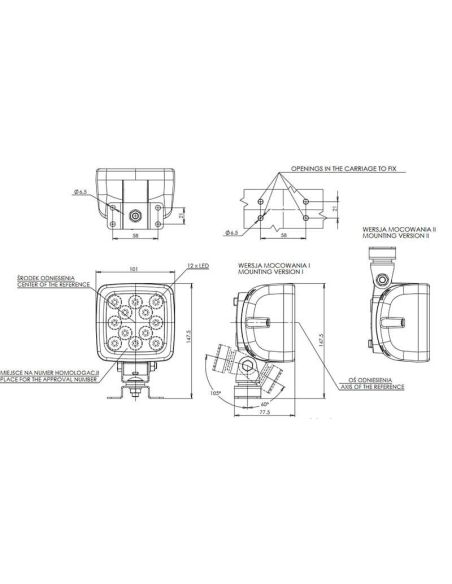 Dimensiones Faro de Trabajo LED Blanco con luz blanca 2000Lm 12V 24V Óptica Combo W82 | LeonLeds