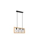 Lampe à suspension LED en bois naturel Agra 3 lumières vue latérale