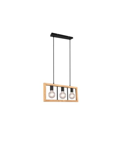 Lampe à suspension LED en bois naturel Agra 3 lumières vue latérale