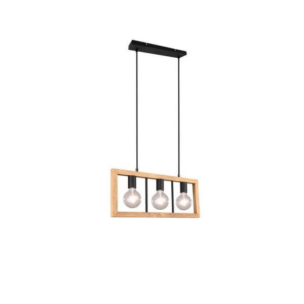 Lámpara colgante LED madera natural Agra 3 luces vista de lado