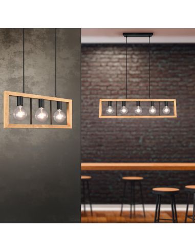 Lámpara colgante LED madera natural Agra 3 luces foto ambiente