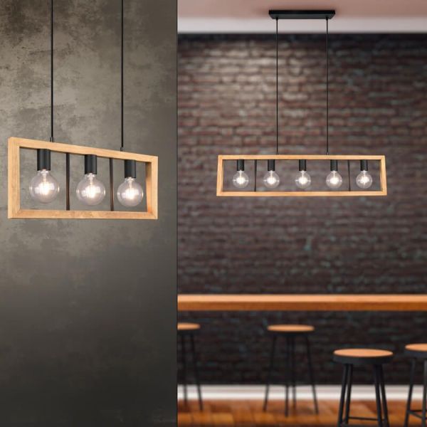 Lampe à suspension LED en bois naturel Agra 3 lumières photo d'ambiance