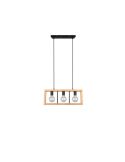 Lámpara colgante LED madera natural Agra 3 luces vista de frente apagada