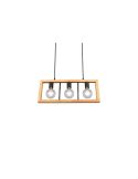 Lámpara colgante LED madera natural Agra 3 luces vista de cerca pantallas
