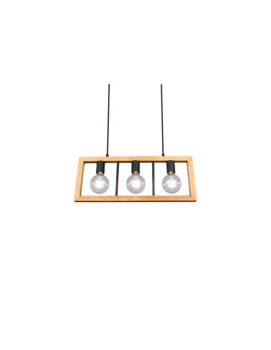Lámpara colgante LED madera natural Agra 3 luces vista de cerca pantallas