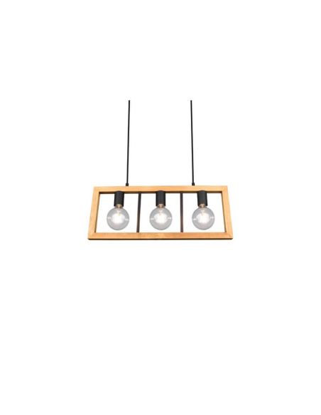 Lámpara colgante LED madera natural Agra 3 luces vista de cerca pantallas