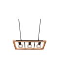 Lampe à suspension LED en bois naturel Agra 3 lumières vue du dessus lumière allumée