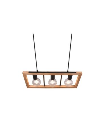 Lámpara colgante LED madera natural Agra 3 luces vista desde arriba luz encendida