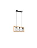 Lámpara colgante LED madera natural Agra 3 luces vista de lado apagado