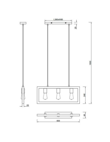 Lámpara colgante LED madera natural Agra 3 luces detalles técnicos