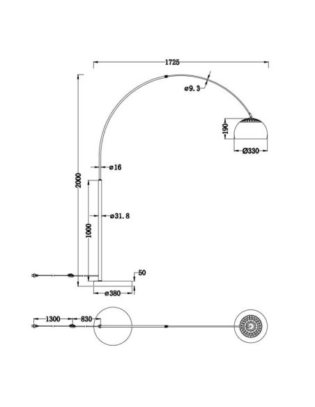 Lámpara de pie LED Arco Argentina base mármol y bronce 60W medidas producto