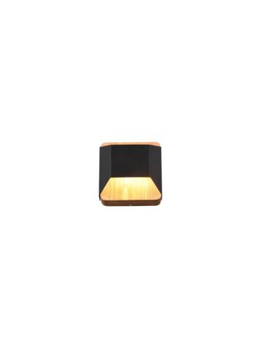 Aplique de pared LED Arino metal y madera natural encendido